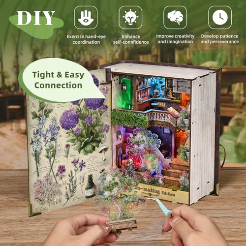 CCCDF Book Nook Kit - DIY Magic Book Miniature Dollhouse Booknook Bookshelf Decor 3D Wooden Puzzle, Gifts for Family, Friends (Potion-Making Edition) - style: Potion-Making Edition