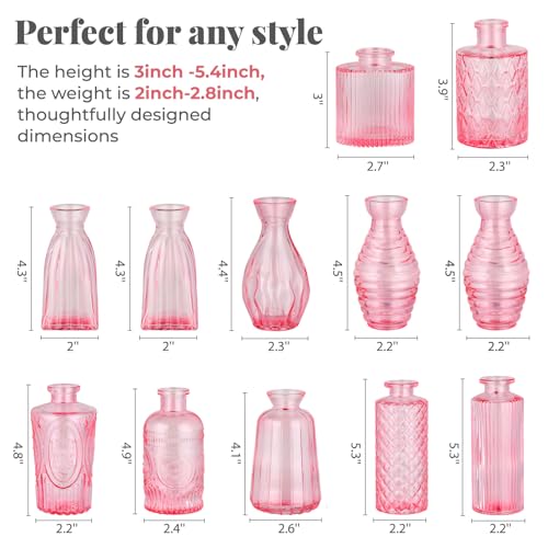 12 Pack Bud Vase in Bulk - BEAHOT Pink Flower Vases for Wedding Decorations, Glass Vase for Table Decorations, Small Vase for Home, Mother's Day, Centerpieces, Party, Office (Pink) - color: Pink