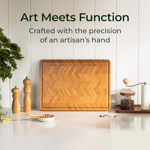 Keechee Atelier Collection Bamboo Cutting Board, Reversible Wood Chopping Boards for Kitchen with Juice Grooves, Handcrafted Large Serving Tray, Luxury Housewarming Wedding Gifts for New Home - size: One Piece L