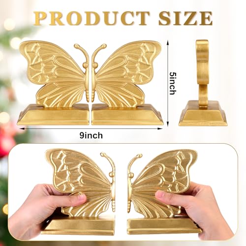 Kathfly Decorative Butterfly Bookends, Vintage Butterfly Book Ends, Resin Gold Bookends for Shelves, Heavy Duty Book Stopper for Desk Home Office, Shelf Decoration - style: Butterfly