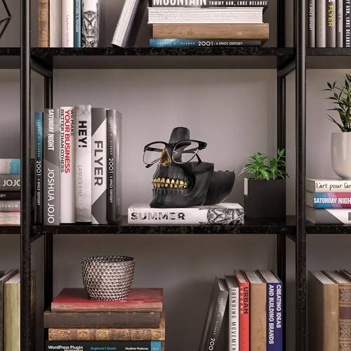 READAEER Skull Eyeglass Holder Creative Eyewear Holder Sunglasses Glasses Display Holder Keychain Resin Sculpture for Entrance Home Office Desk Bedside Table (Black) - color: Black