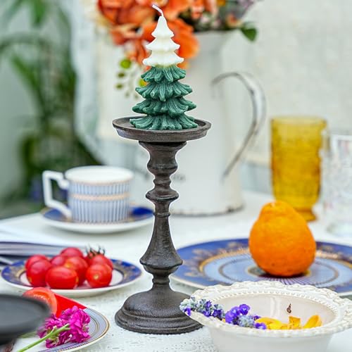 Sungmor Rustic Cast Iron Pillar Candle Holder, 7.8" Tall Vintage Candlestick Holders, Table Centerpiece Metal Candle Holder, Farmhouse Candle Stand for Fireplace Shelf Home Decor - color: Medium - 7.8inch Tall