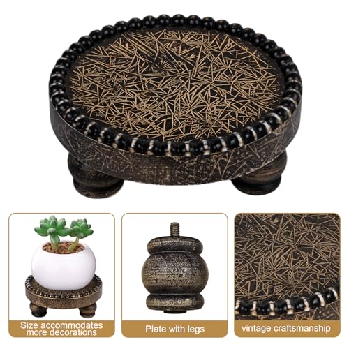 Farmhouse Round Wood Tray Riser, Pedestal Stand with Beaded Edge, Rustic Wooden Candle Trays Decor for Tiered Tray, Candle, Mug Display Decorative, Table Centerpiece, Black Gold - color: Black Gold, size: Set of 2
