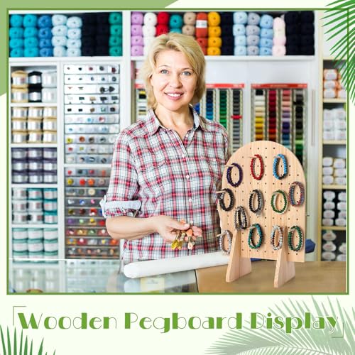Colingmill 1 Set Keychain Display Stand Wooden Pegboard Display Stand with 25 Pcs Dowel Rods Oval Bracelet Organizer Holder for Jewelry, Craft Shows, Necklace, Selling, 15.75" x 11.81" (Wood) - color: Wood