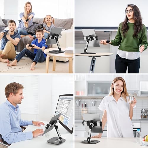 AboveTEK Tablet Stand Holder, Stylish Aluminum iPad Stands, Foldable 360° Swivel Table Stand Holder fits 4-11" Tablets/Smartphones for Kitchen Bedside Office POS Showroom Reception (Black) (Pack of 3) - color: Black, size: 4"-11" (Pack of 3)
