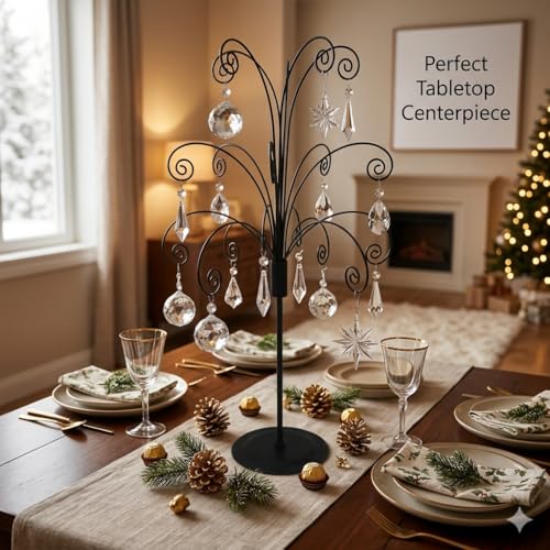 HOHIYA 20” Ornament Display Stand Black Metal Hanging Tree Holder for Swarovski Crystal Glass Ornaments Tabletop Christmas Halloween Easter Decoration Display Rack - color: Black