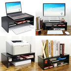 TEAMIX 2 Tiers Wooden Desktop Monitor Stand Riser 20 Inch Printer Stand with Double Storage Small TV Riser Laptop Keyboard Holder Business Desk Organizer Shelf Black Bookshelf - color: Black