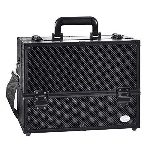 Joligrace Makeup Train Case Professional Adjustable - 6 Trays Cosmetic Cases Makeup Storage Organizer Box with Lock and Compartments 14 Inch Large Black - color: 3.Black