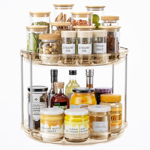 LAMU 2 Tier Lazy Susan Turntable Organizer 10.6'' Rotating Spice Rack Organization for Cabinet, Kitchen, Pantry, Countertop, Bathroom, Vanity, Medicine Cabinet Organizer, Amber - color: Amber, size: 10.6in 1 Pack