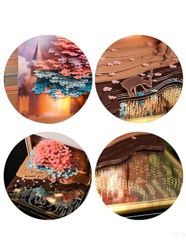 3D Creative Time Piece Calendar 2026 Desk Weekly Calendar Decoration with LED Light and Acrylic Case, Paper Sculpture Non-stick Notes, Paper Carving Art Craft Chirstmas Gift (Tree House) - color: blossom treehouse with LED lighting