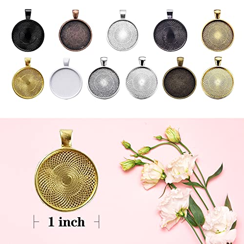 110Pcs Pendant Trays, Round Tray Set, Alloy Tray Charms Bulk, Bezel Pendant Trays for Homemade Jewelry and Necklaces, DIY Crafts, Resin Art, Paint Pour Skins, Costume Jewelry - size: 110 PCS