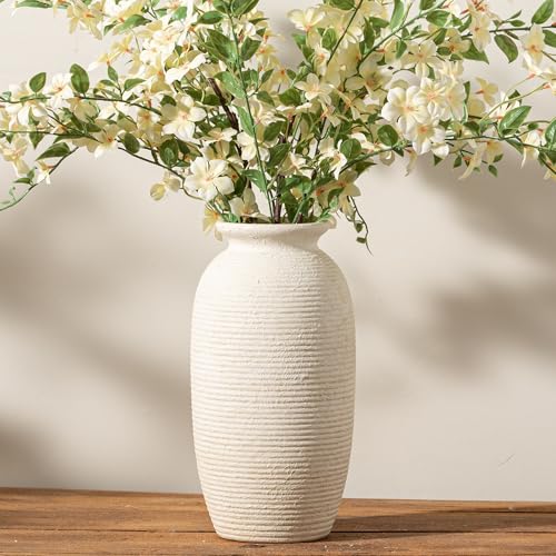Ceramic Flower Vase, 12.5" Large Rustic Farmhouse Vases Home Decor Tall Pottery Decorative Pampas Vase for Table Living Room Entryway Mantel Bookshelf Bedroom Bathroom Kitchen-White - color: 12.5“ H - White