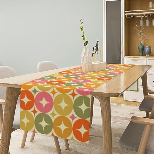 Mid Century Table Runner, Flag Retro Atomic Starburst 1950s Abstract Geometric Space Tabletop Decoration for Home Kitchen Restaurant Table Flag 13x36 Inch - color: Mid Cat-2, size: W13x36L