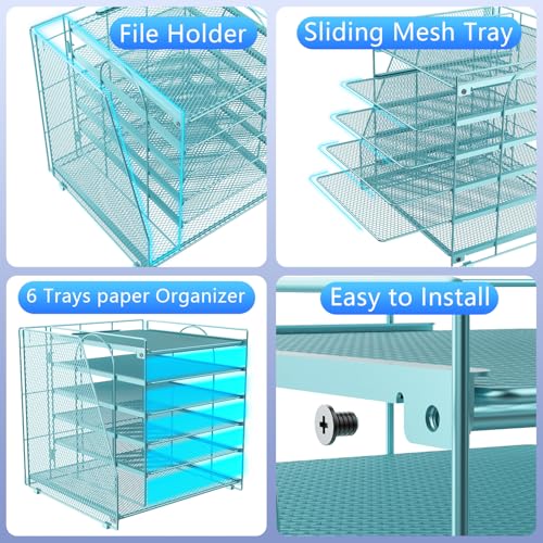 gianotter 6-Tier Paper Organizer With Magazine Holder, Desk Organizers and Accessories, Desk Accessories & Workspace Organizers, File Organizer for Office Supplies Storag (Blue, 6-Tier) - color: Blue, size: 6-Tier