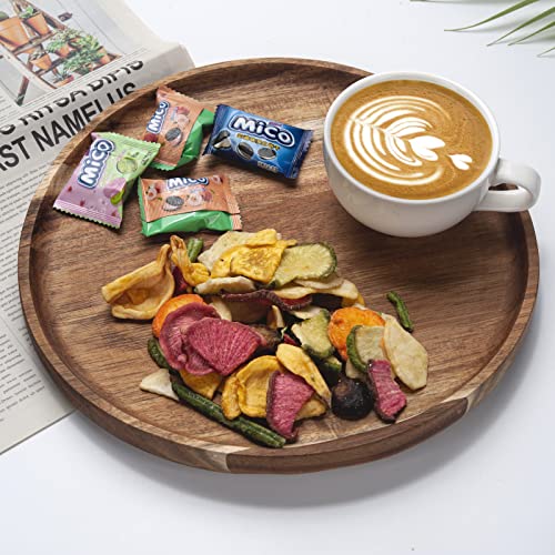 YANGQIHOME 11.8 inches Round Wood Tray, Wooden Serving Tray, Acacia Plates, Appetizer Charcuterie Board, Tray Organizer for Kitchen/Countertop, 11.8 x 11.8 x 0.8 inch - size: 11.8"