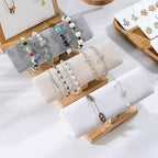 Wooden Watches Display tower Base Watch Necklace Bracelet Organizer Rack Bangle Scrunchie Headband Showcase tower (White PU, Flat single-layer) - color: Flat PU White