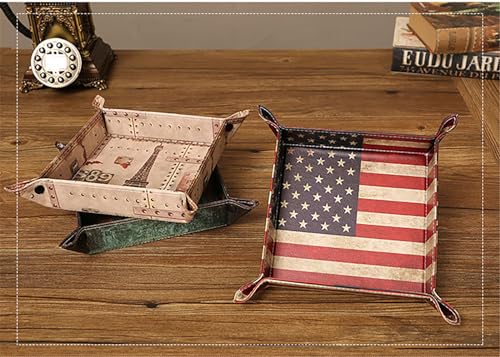 siduater Valet Tray Desktop Storage Organizer, Vegan Leather Catchall Bedside Vanity Tray Nightstand Caddy Holder for Remote Controller, Watch, Keys, Phone, Wallet, Sunglasses, Jewelry - Flag - color: Flag Design