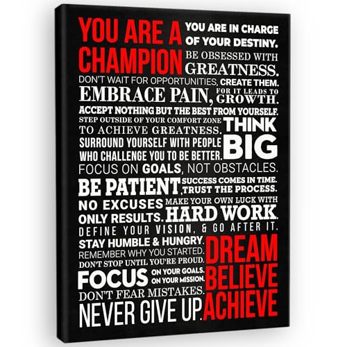 HoneyKICK A Champion's Mantra Motivational Canvas Wall Art, 12" W x 16" H, Positive Quotes, Mindset, Inspirational Wall Art Decor for Home, Bedroom, Office, Gym, Teenage Room Decor (Wrapped Canvas)