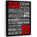 HoneyKICK A Champion's Mantra Motivational Canvas Wall Art, 12" W x 16" H, Positive Quotes, Mindset, Inspirational Wall Art Decor for Home, Bedroom, Office, Gym, Teenage Room Decor (Wrapped Canvas)
