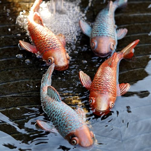 Set of 2 Antique Koi Fish Statue, Outdoor Garden Sculpture for Patio, Backyard, Pond, and Home Decor - color: Bronze