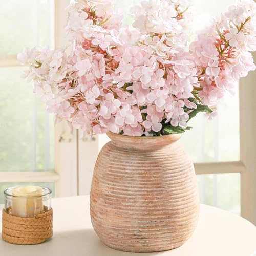Ceramic Flowers Rustic Vase, Neutral Pottery Farmhouse Vases Home Decor, 7.48" Terracotta Pampas Decorative Vase for Table Entryway Mantel Bookshelf Bedroon Bathroom Living Room - color: 7.5“ H - Yellow