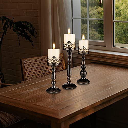 Vintage Candle Holder for Table Centerpiece Gothic Candle Stand Set - color: Distressed Black