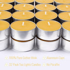 32 Packs Beeswax Tealight Candles,Natural Beeswax Tea Lights Candle in Aluminum Cups,4-5 Hour Burn Time,Unscented Smokeless Candles - style: 32 packs