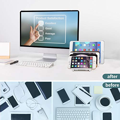 Adjustable Universal Cell Phone Dock Stand Holder, Tablet Organizer Multi Device Desktop Stand for iPhone Samsung Galaxy Google Nexus Kindle - No Charging Port (White) - color: White