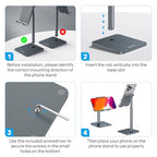 OMOTON Cell Phone Stand, Adjustable Angle Height Desk Phone Dock Holder for iPhone Air/17 Pro Max/ 11 Pro/XS Max/XR, Samsung Galaxy S20 / S10 / S9 / S8 and Other Phones (3.5-7.0-Inch), Gray - color: Gray