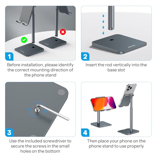 OMOTON Cell Phone Stand, Adjustable Angle Height Desk Phone Dock Holder for iPhone Air/17 Pro Max/ 11 Pro/XS Max/XR, Samsung Galaxy S20 / S10 / S9 / S8 and Other Phones (3.5-7.0-Inch), Gray - color: Gray