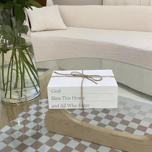 Decorative Books for Home Decor, White Faux Books for Decoration, Rustic Farmhouse Stacked Display Books (God Bless This Home and All Who Enter) - style: God Bless This Home and All