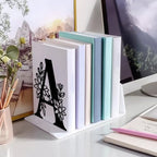 Peacoblue Metal Bookends for Shelves, Modern Decorative Heavy Duty Study Book Ends Stoppers for Office, Desk, Shelf, Room 5.3"x4.3"x7.1" Cast Iron Simple Tall Bookends 1 Pair (Letter A with Flower) - style: Letter A with Flower