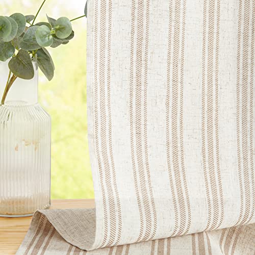 jinchan Taupe Striped Linen Kitchen Curtains 24 Inch Cafe Tier Curtains Balanced Stripe Farmhouse Small Drapes for Bathroom Laundry Over Sink Half Window Light Filtering 2 Panels Tan on Linen - color: Striped Tan on Linen, size: 26"W x 24"L (Pack of 2)