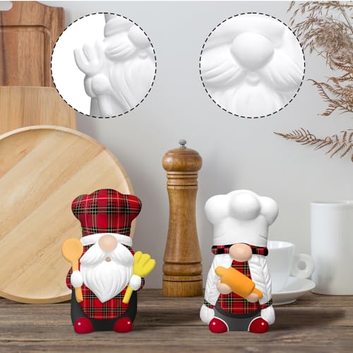 Seenelling 2 Pack Chef Gnome Ready to Paint Your Own Statues 4'' DIY Unpainted Ceramics Figurines Kit Blank Paintable Ceramics Art and Crafts Decorations - style: Chef Gnome
