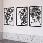 CHENGU 3 Pieces Metal Minimalist Abstract Woman Wall Art Line Drawing Wall Art Decor Single Line Female Home Hanging for Kitchen Bathroom Living Room - style: Fresh Style