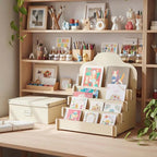 2 Pack 4-Tier Wooden Greeting Card Display Stand, Card Rack for Stickers, Postcards, Photos, Stationery, Small Products, Home Office Decor & Organizer, Lightweight for Vendor Booths, Craft Fairs