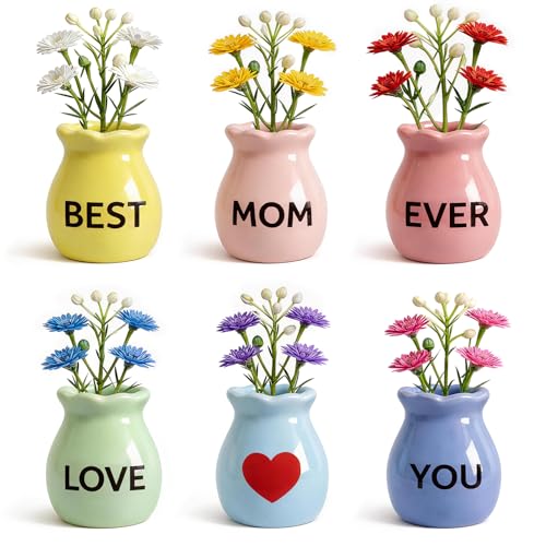Mother's Gifts for Mom Birthday Gifts from Daughter Son - 6 Pcs Refrigerator Magnets - Mini Vase Magnets for Fridge with Artificial Flowers, Christmas Valentines Day Gifts for Moms - color: 6 Pack for Mom