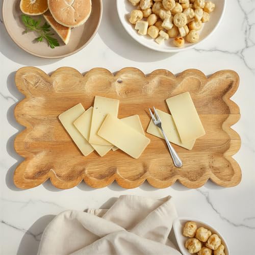 Creative Co-Op Scalloped Mango Wood Tray, Natural
