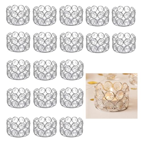 Pack of 10 Silver Crystal Tealight Candleholders - Candlestick Bowls Tea Lamp Candle Holders, Votive Candlestick Holders for Table Centerpieces, Diwali Decorations for Wedding Holiday Party Home Decor - color: Silver, size: 20 Pcs