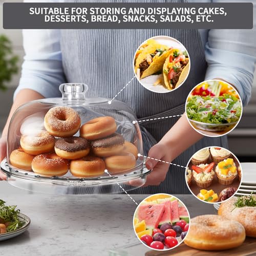 Masthome Cake Stand with Demo Cover, 6 in 1 Multi-Functional Serving Platter Display Stand for Christmas Wedding Party, Acrylic Cake Plate/Salad Bowl/Dessert Platter, BPA-Free, Send 2 Spoon - color: Acrylic Cake Stand With Lid