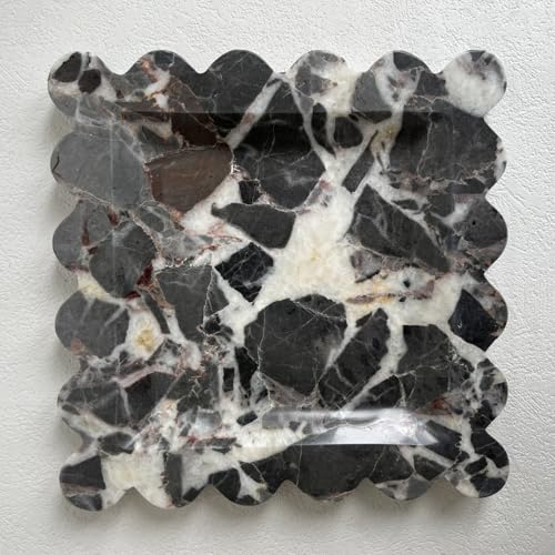 Vintage Natural Marble Tray Small Ornaments Scalloped Tray Handmade Storage Dish for Counter, Vanity, Dresser, Nightstand and Desk (Black White Brown) - color: Black White Brown