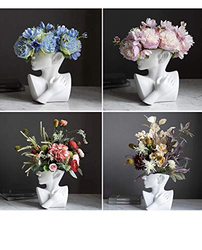 Ceramics Statue Flower Vase Face Pots Bust Head Shaped for Birthday Gifts Home Office Decoration (White) - color: White