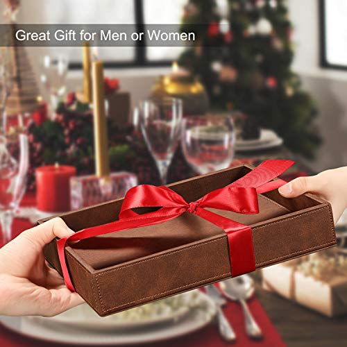 SITHON Valet Tray Desk Organizer, PU Leather Catchall Bedside Vanity Tray Nightstand Caddy Coin Box Key Jewelry Storage Organizer, Valentine's Day Gift, Brown - color: Brown
