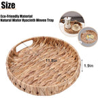 Round Woven Coffee Table Ottoman Tray with Handles - 11.8" x 1.9" Water Hyacinth Wicker Serving Tray, Decorative Storage Basket for Home & Kitchen.