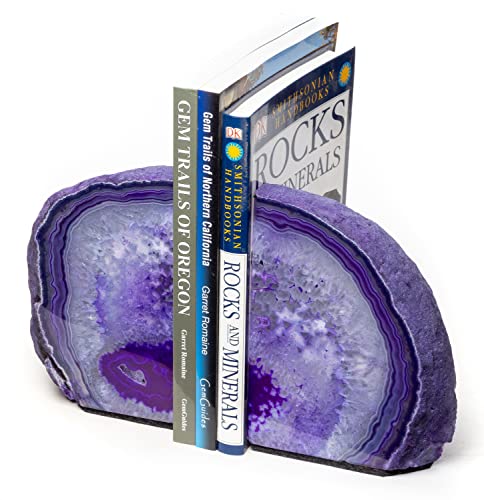 Agate Geode Bookends - Polished Crystal Stone Decorative Bookends for Home Décor (8-10 lb, Purple) - color: Purple, size: 8 - 10 lb
