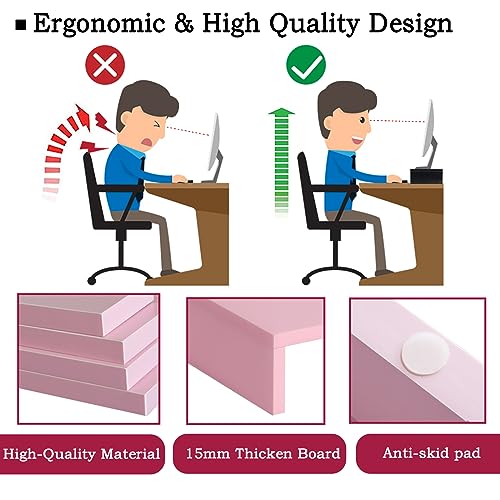 TEAMIX Pink Monitor Stand Riser-2 Pack,Wood 2 Tier Adjustable Monitor Stand Dual Monitor Riser for 2 Monitors/Laptop/PC Computer Stand for Desk - color: Pink