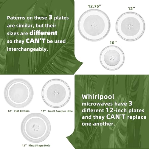 12" Whirlpool Microwave Glass Plate Replacement W11367904 W11291538 W10337247 W11443145, Compatible with Whirlpool Microwave Glass Turntable Plate WMH31017 WML55011 Whirlpool 12 Inch Microwave Plate - size: 12" Small Coupler Hole