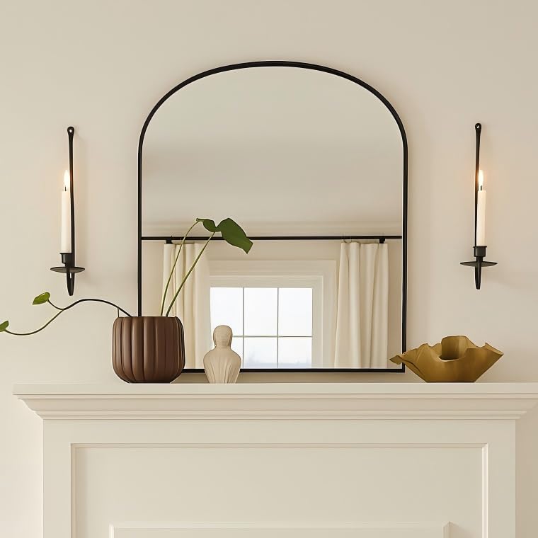 Metal Wall Candle Sconce Holder Set of 2 Wall Mount Candle Holders Modern Wall Candle Sconces Hanging for Living Room Farmhouse Fireplace Wedding 16.5"×5"×3" (Black) - color: Black