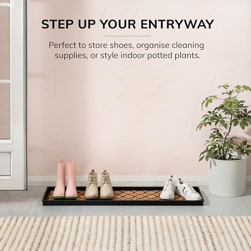 Anji Mountain Heavy Duty Waterproof Rubber Shoe Storage Mat Organizer/Boot Storage Tray Multi Use for Entryway with Coir, Tan Insert, Fits 4 Pair (46.5" Wide) - color: Trellis and Rubber Insert, size: 46" x 14" x 1.5"