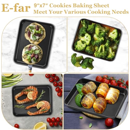 E-far Mini Toaster Oven Pan, 9x7x1 Inch Small Baking Sheet Tray for Cookies Cake, Nonstick Carbon Steel Baking Pan for Bacon Steak, Nontoxic & Easy Clean, Heat & Warp Resistant - size: 9x7x1 Inches